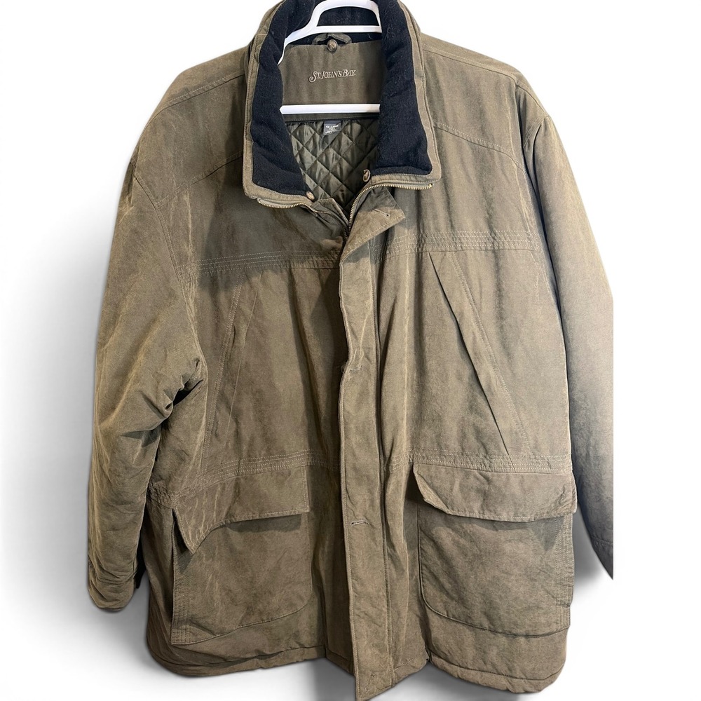 St Johns Bay Mens 4XL Tall Olive Green Quilted Faux Suede Field Jacket Coat
